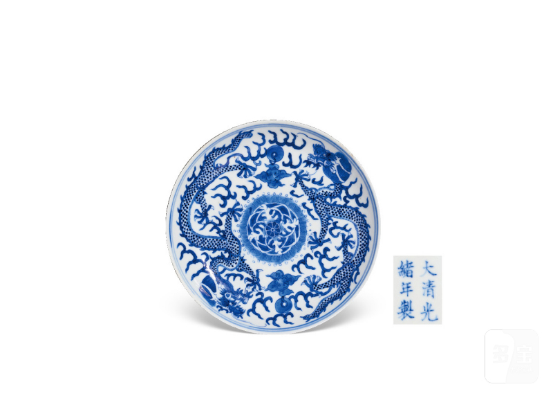 清光绪 青花云龙纹盘